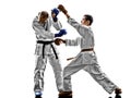 Karate men teenager student fighting protections