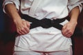 Karate player in black belt Royalty Free Stock Photo