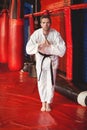 Karate player performing karate stance Royalty Free Stock Photo