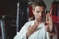 Karate player performing karate stance Royalty Free Stock Photo