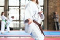 Karate practitioner body position during competition. Martial arts