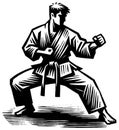 Karate Fighter Linocut