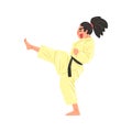 Karate Professional Fighter In Kimono Kicking With Leg Black Belt Cool Cartoon Character Royalty Free Stock Photo