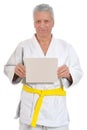 Karate Senior man with poster Royalty Free Stock Photo