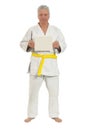 Karate Senior man with poster Royalty Free Stock Photo