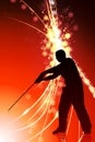 Karate Sensei with Sword on Abstract Light Background Royalty Free Stock Photo