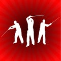 Karate Sensei with Sword on Glowing Red Background Royalty Free Stock Photo