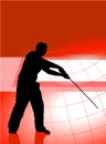 Karate Sensei with Sword on Red Business Background