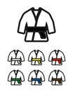 Karate suit with belt icon set. Clipart image