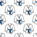 Karate suit seamless doodle pattern, vector illustration