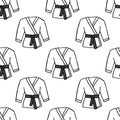 Karate suit seamless doodle pattern, vector illustration