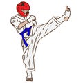 Karate or taekwondo. Fight in vector action. Kick from 3d art