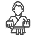 Karate teacher line icon, self defense concept, karate kick sign on white background, martial arts master icon in