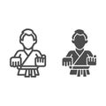 Karate teacher line and solid icon, self defense concept, karate kick sign on white background, martial arts master icon