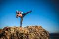 Karate training on the shores Royalty Free Stock Photo