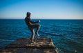 Karate training on the shores Royalty Free Stock Photo