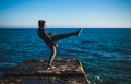 Karate training on the shores Royalty Free Stock Photo