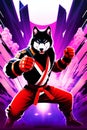 Karate wolf for gym and dojo. Generative AI