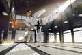 Karate woman in action Royalty Free Stock Photo