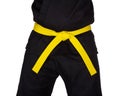 Karate Yellow Belt Tied Around Torso Black Uniform