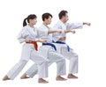 In karategi man and two women are beating punch arm isolated Royalty Free Stock Photo