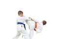 In karategi two athletes are doing paired exercises karate Royalty Free Stock Photo