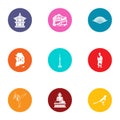 Karateka icons set, flat style