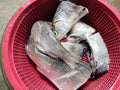 Karawang, Indonesia, 16 September 2022: Fresh milkfish has been cleaned and cut ready to be cooked