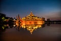 Karaweik Palace in Kandawgyi Royal Lake. Yangon, Myanmar.