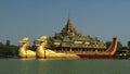 Karaweik temple in Kandawgyi lake, Yangon, Myanmar