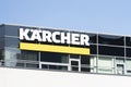 Karcher logo on the office building located in Vilnius, Lithuania - May 16, 2021. Karcher is cleaning equipment company