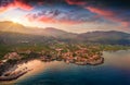 Kardamyli port in the morning mist. Royalty Free Stock Photo