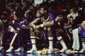 Kareem Abdul Jabbar on the Lakers Bench.