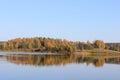 Karelia: lake, autumn forest on the far shore