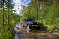 Karelia, Russia, August 18, 2015: Journey to the Jeep Wrangler unlimited Sahara for Karelia. Wrangler is a compact four wheel