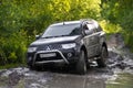 Karelia, Russia, August 18, 2015: off-road expedition for Mitsubishi Pajero Sport in Karelia. Mitsubishi Pajero Sport is a compact