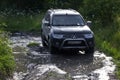 Karelia, Russia, August 18, 2015: off-road expedition for Mitsubishi Pajero Sport in Karelia. Mitsubishi Pajero Sport is a compact