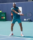 Karen Khachanov of Russia in action during quarter-final match against Francisco Cerundolo of Argentina at 2023 Miami Open