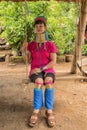 Karen woman from Pai at Mae Hong Son, Thailand playing swing Royalty Free Stock Photo