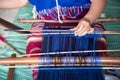 Karen woman weaving of the Karen tribe Hand-made in chiangmai thailand Royalty Free Stock Photo