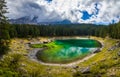 Karersee Lago di Carezza, is a lake in the Dolomites in South Tyrol, Italy