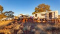 KARIJINI, AUSTRALIA - JUN 6 2013: Grey Nomads Retired Senior Australians camp in bush setting in the Karijini National Park in Royalty Free Stock Photo