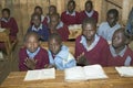 Karimba School with school children at their desk in classroom in North Kenya, Africa
