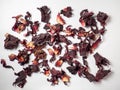 Karkade. Hibiscus. Background from the leaves of the Sudanese rose.
