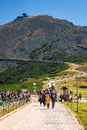 Karkonosze, Poland - September 9, 2020: Mountain trail to the Sniezka peak in Karkonosze Mountains, Poland