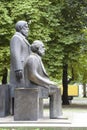 Karl Marx and Friedrich Engels monument in the Marx-Engels-Forum, a public park in the central Mitte district of Berlin, Germany Royalty Free Stock Photo