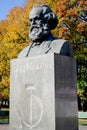 Karl Marx's bust in autumn. Kaliningrad, Russia
