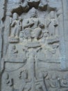 Karla Caves Chaityagriha, Sanctum Sanctorum, Budha Sculpture flanked by other dieties in Front Veran