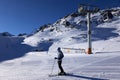 Skiing under Karlesjoch, Skigebiet Kaunertaler Gletscher, Otztaler Alpen, Tirol, Austria Royalty Free Stock Photo