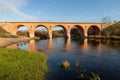 Karlino, zachodniopomorskie / Poland Ã¢â¬â December, 05, 2019: Old railway bridge over a small river in Central Europe. Red brick